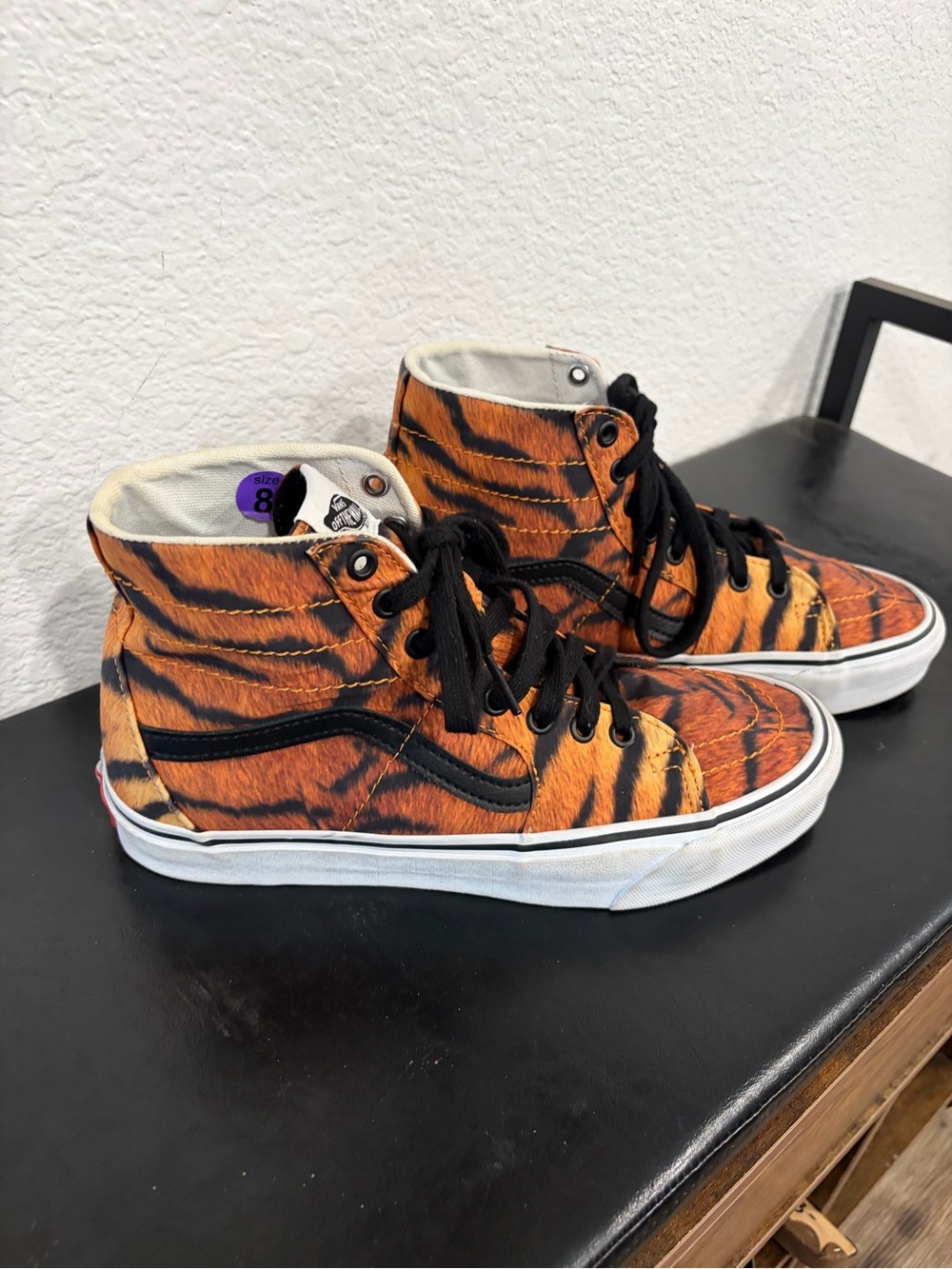 Vans Tiger-Print Sk8-Hi Sneakers in Orange and Black mens 8- woman 9.5